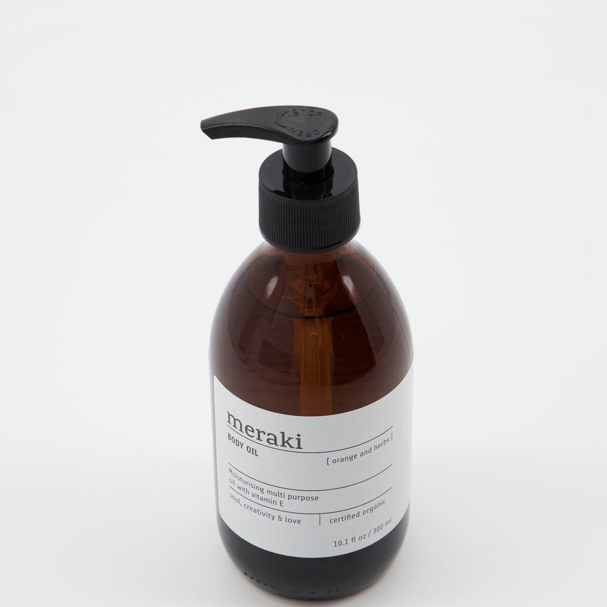 MERAKI ORGANIC BODY OIL ORANGE & HERBS angled view