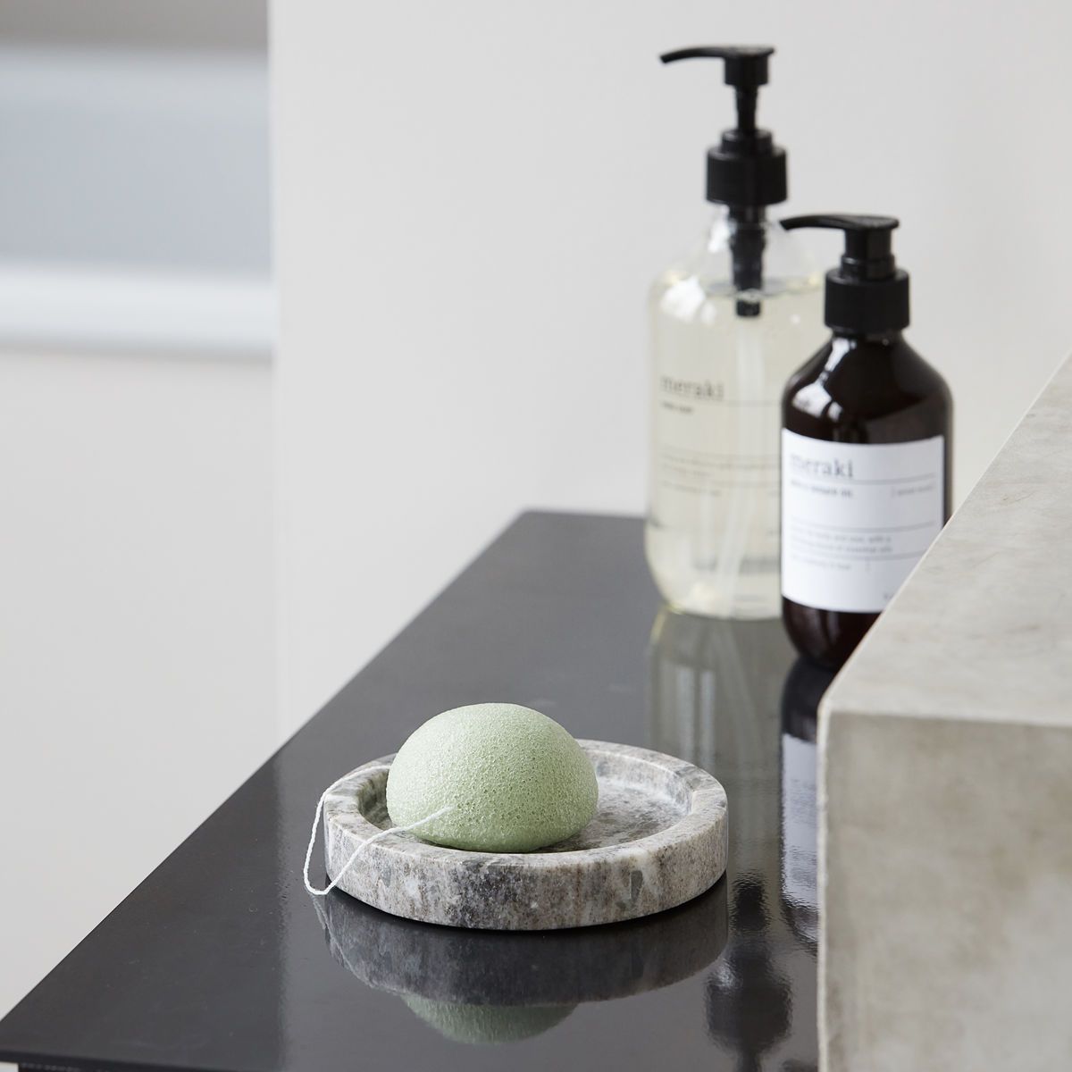 Green Tea Konjac Sponge on tray