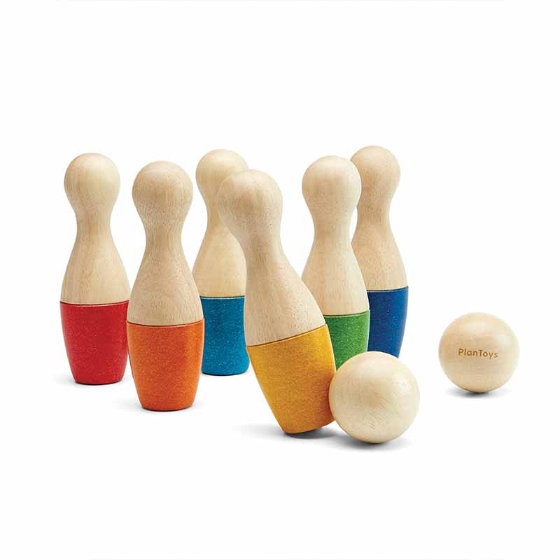 Wooden Toy Bowling Set white background