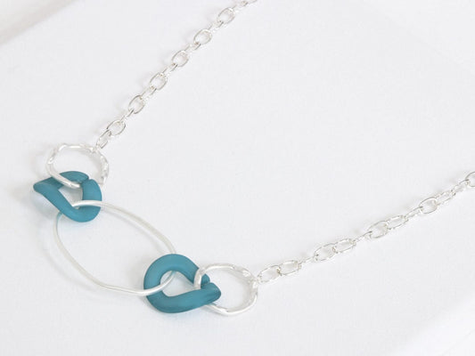 Resin Statement Necklace Silver Aqua