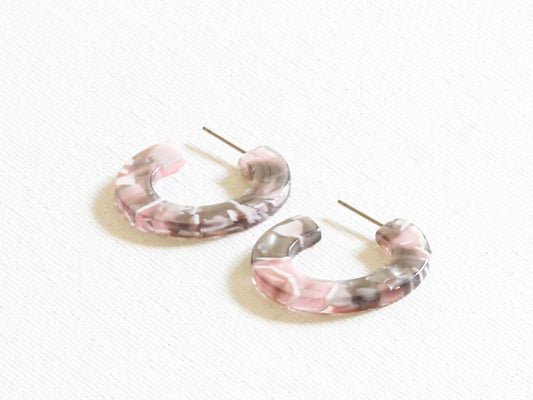 Recycled Resin Cut Out Hoops Earrings Grey