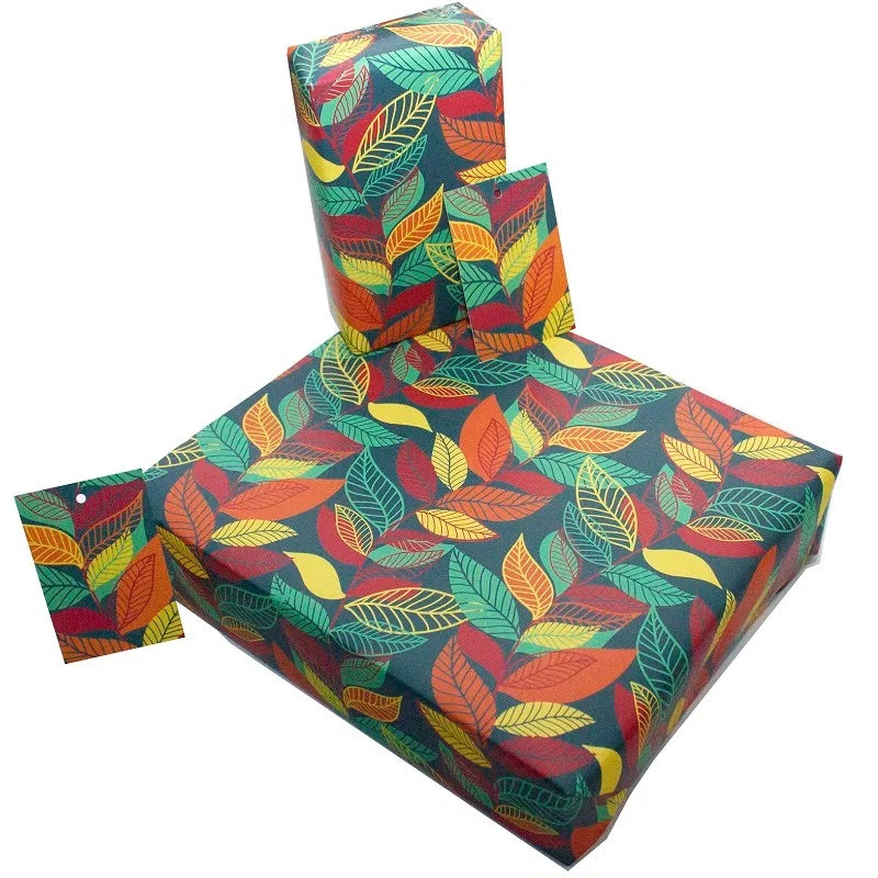 Recycled Wrapping Paper with Tag - Autumn Leaves