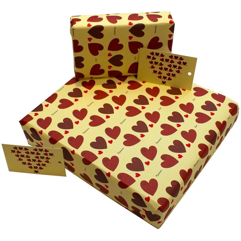 Recycled Wrapping Paper with Gift Tag - Hearts