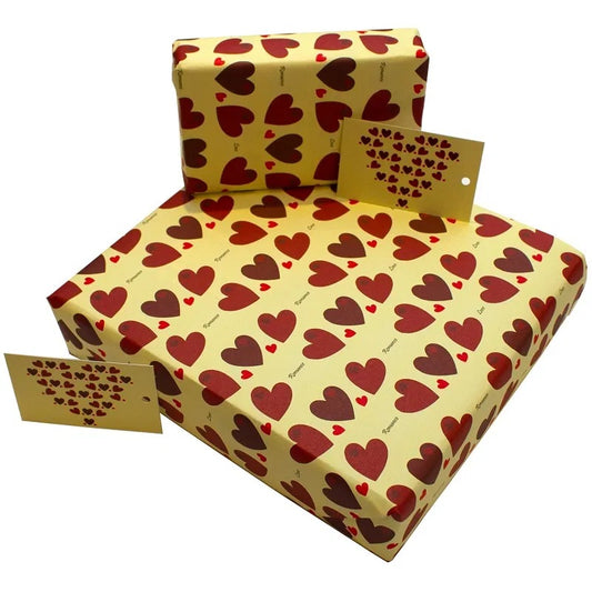 Recycled Wrapping Paper with Gift Tag - Hearts
