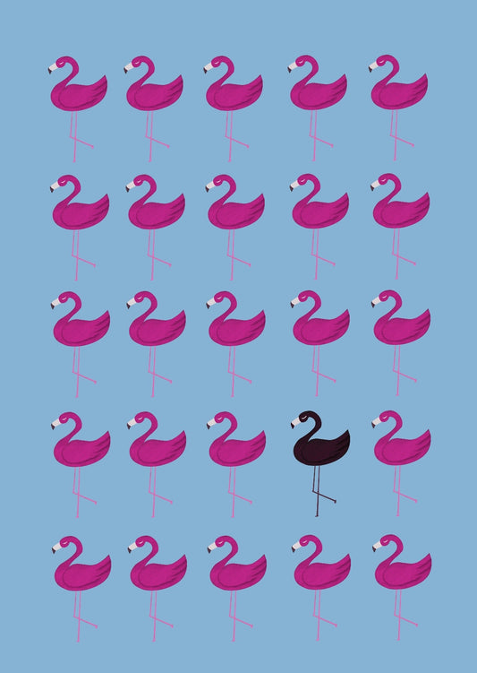 Blue Flamingo Greeting Card on Recycled Paper