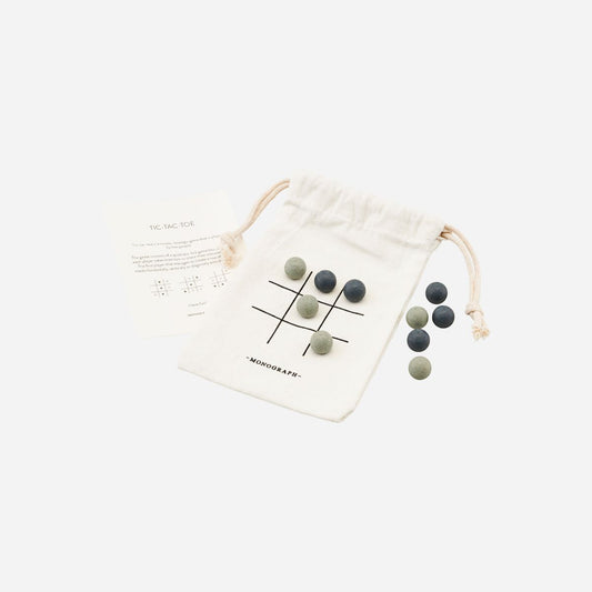 wooden tic tac toe game in cotton bag