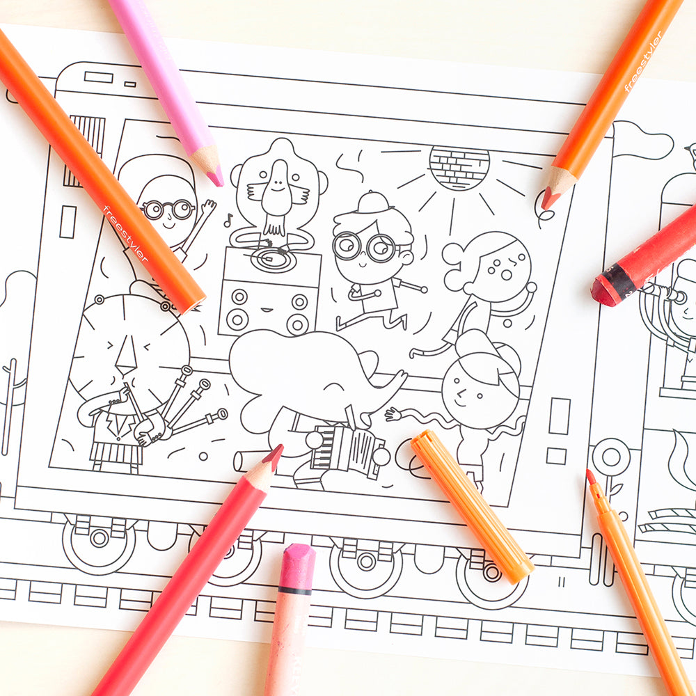 Whopping Wide Colouring Picture Train Ride close up