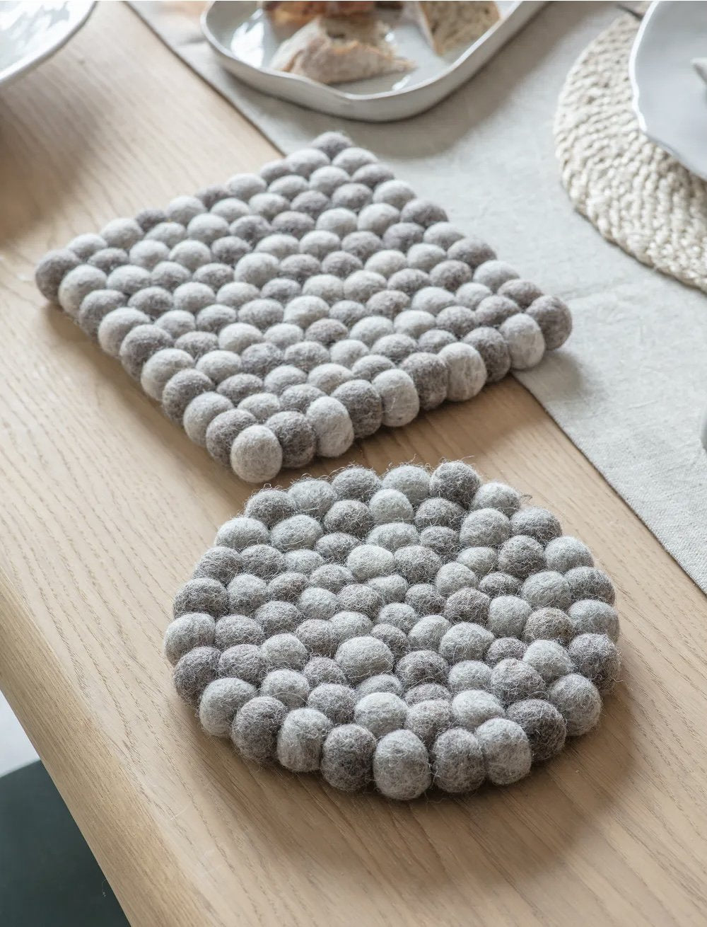 Handmade Square Fairtrade Felt Trivet Grey both shapes