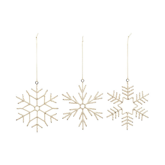 Set of 3 Large Cotton Christmas Snowflake Ornaments