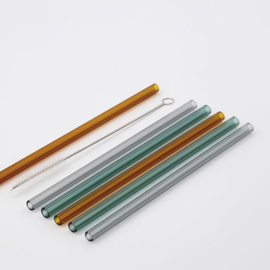 Set of 6 Glass Straws with Cleaning Brush