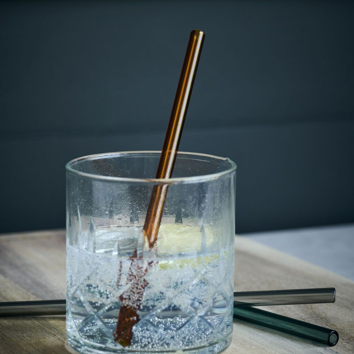 Set of 6 Glass Straws with Cleaning Brush in glass