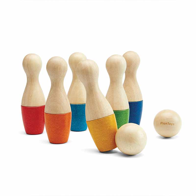 Wooden Toy Bowling Set white background