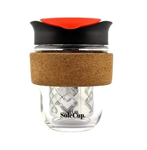 2-in-1 SoleCup Glass Reusable Coffee Cup - Cork Band - Black