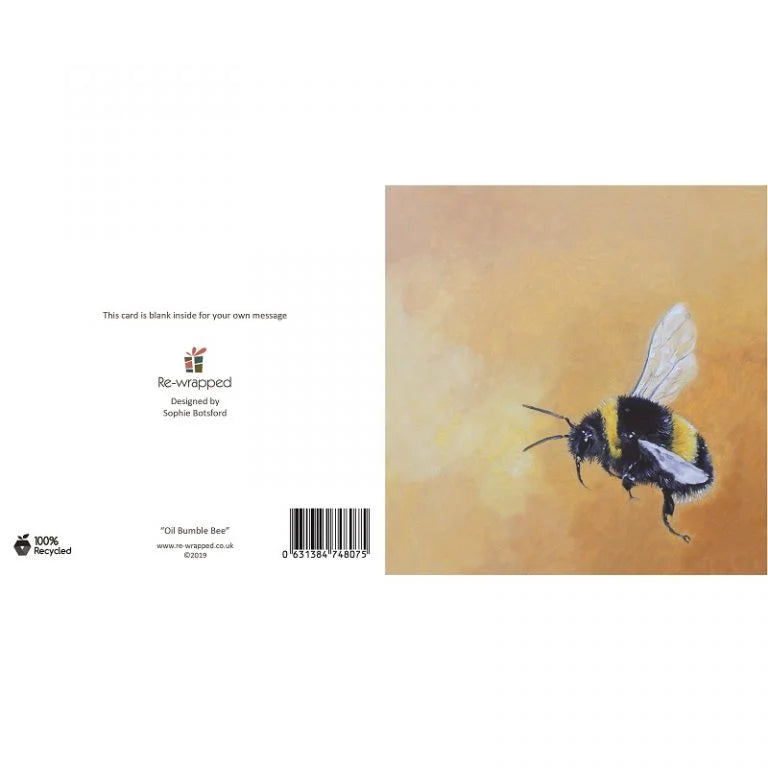Recycled Paper Greeting Card Oil Bumble Bee Back