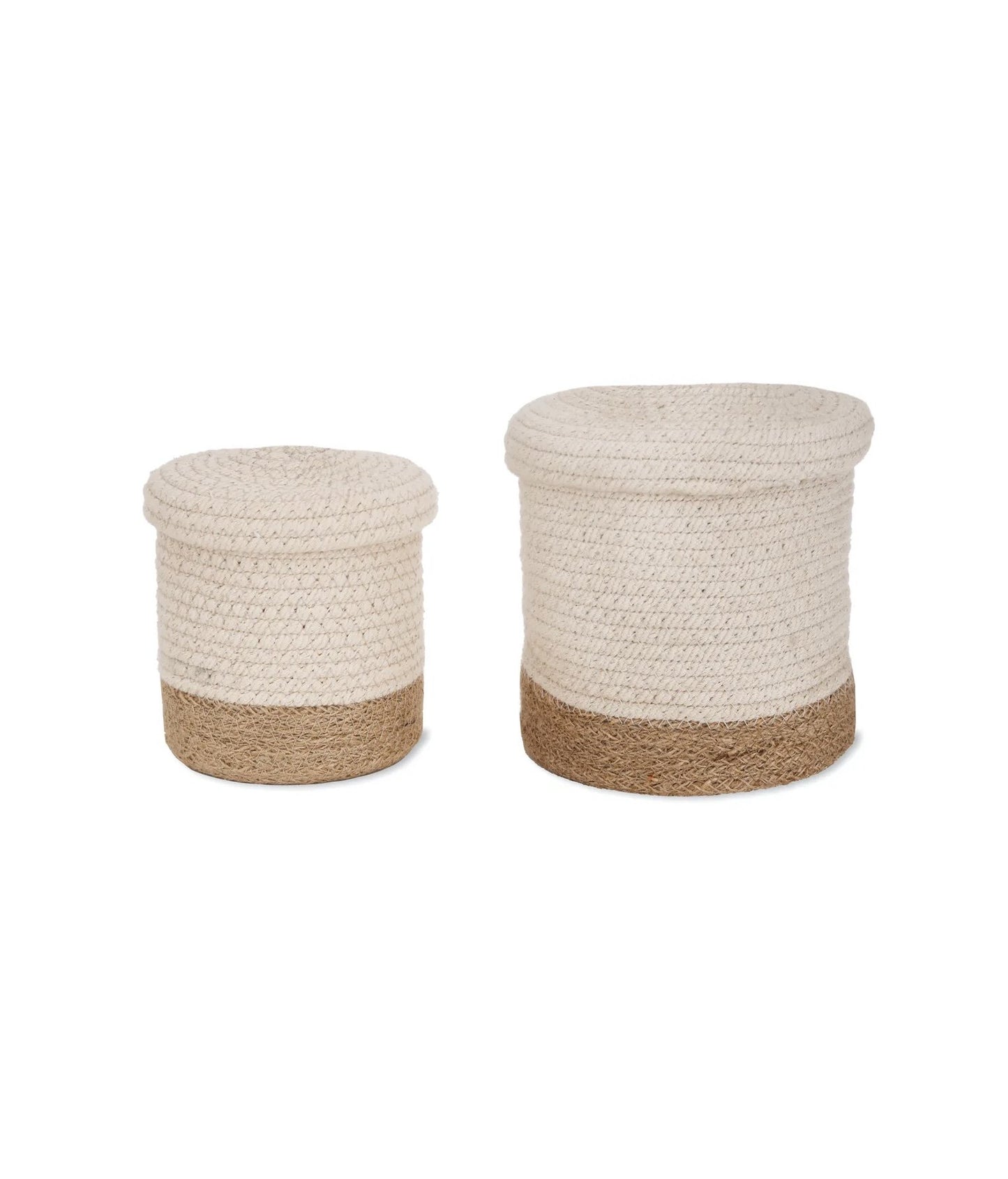 Set of 2 Jute Storage Pots with Lids Cutout