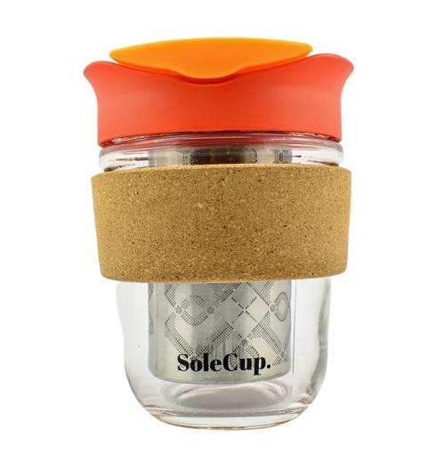 2-in-1 SoleCup Glass Reusable Coffee Cup - Cork Band - Red