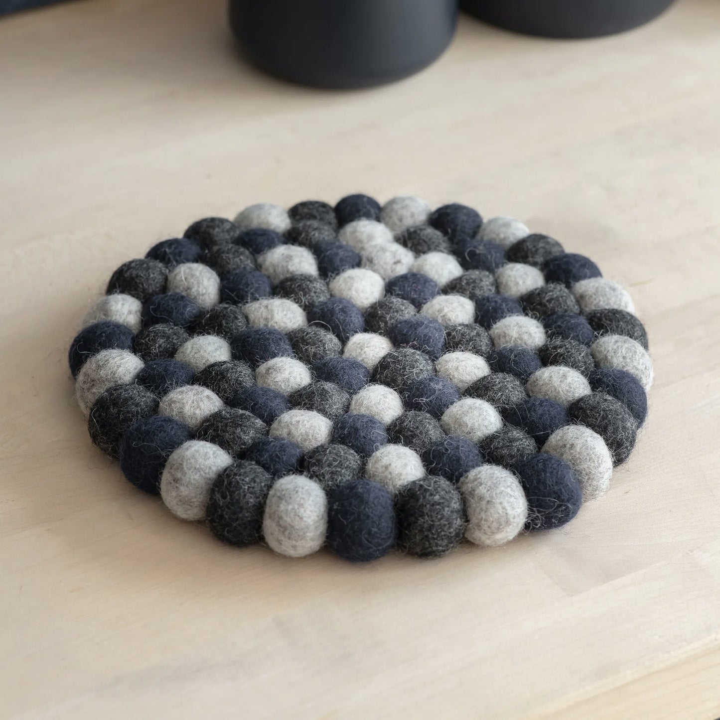 Handmade Round Fairtrade Felt Trivet Ink