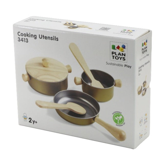 Wooden Toy Cooking Utensils Set Box