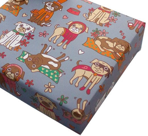 Recycled Wrapping Paper with Gift Tag Children's Pugs