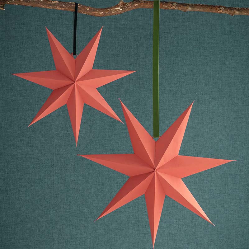 Small Cotton Paper Christmas Star Brick Red with large one