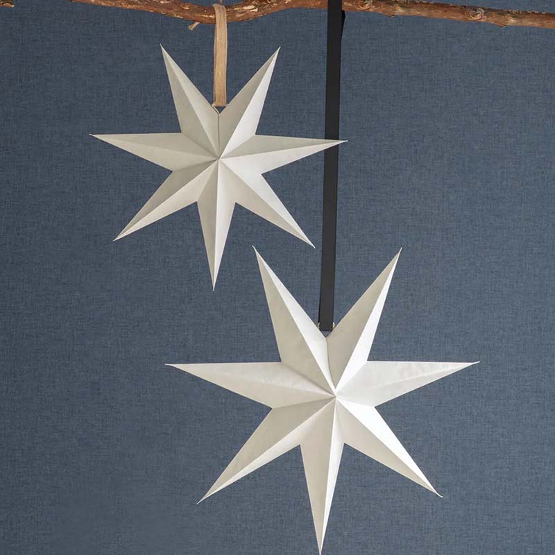 Small Cotton Paper Christmas Star Warm White with large one
