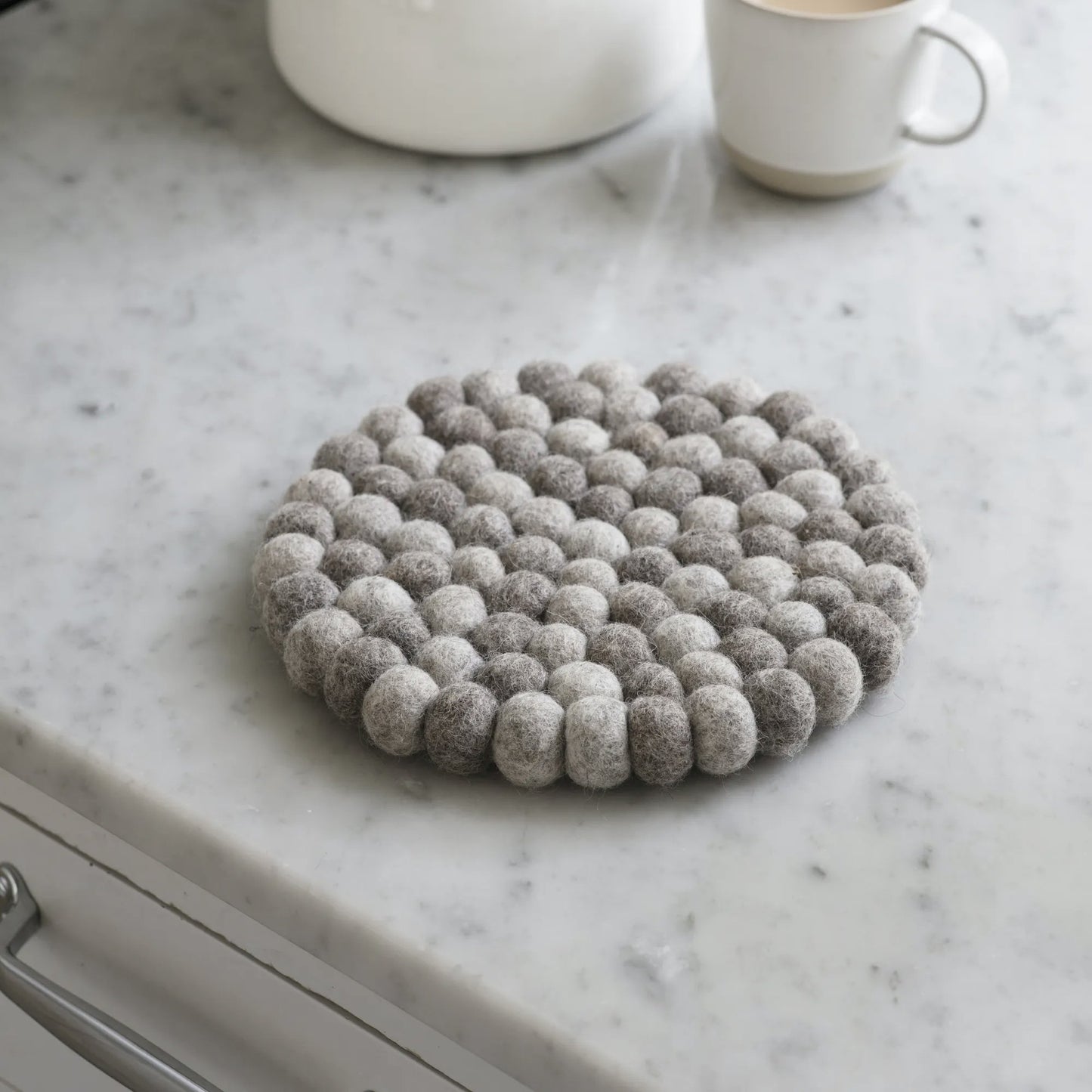 Handmade Round Fairtrade Felt Trivet Grey