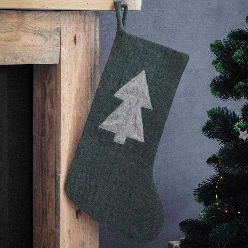 Fair Trade Felt Christmas Stocking Forest Green