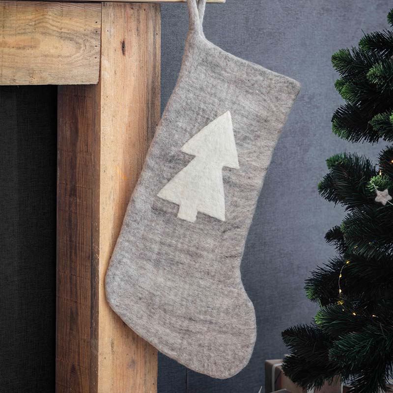Fair Trade Felt Christmas Stocking Soft Grey