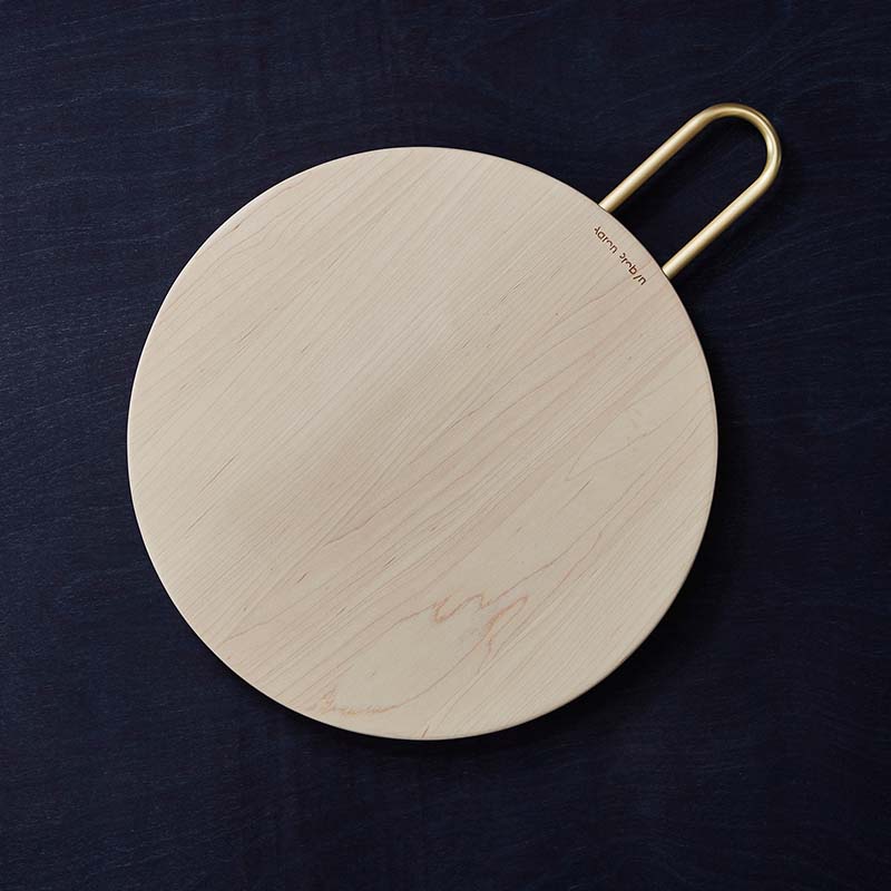 Round Wooden Board with Brass Handle