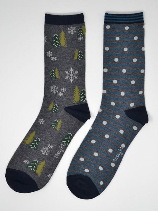2 Pairs of Bamboo & Organic Cotton Winter Socks in Christmas Tree Gift Box Men's 7-11