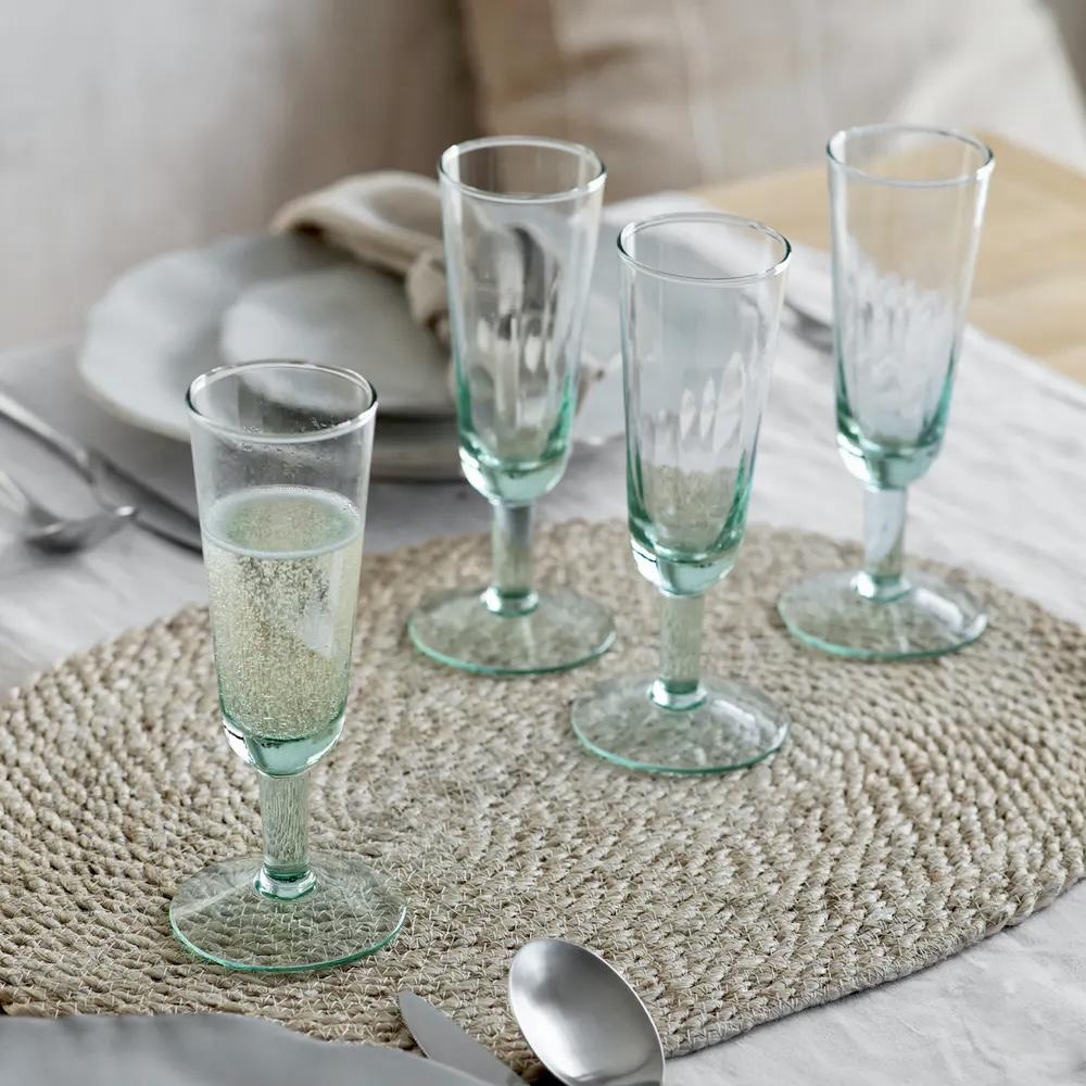 Recycled Glass Champagne Flutes - Set of 4