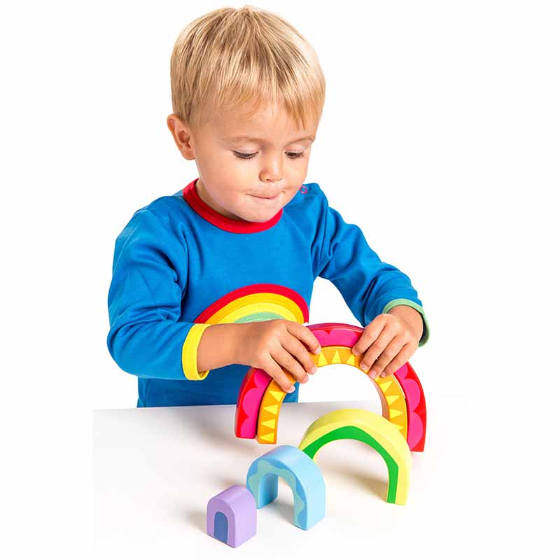 LTPL107 Wooden Rainbow Toy boy playing