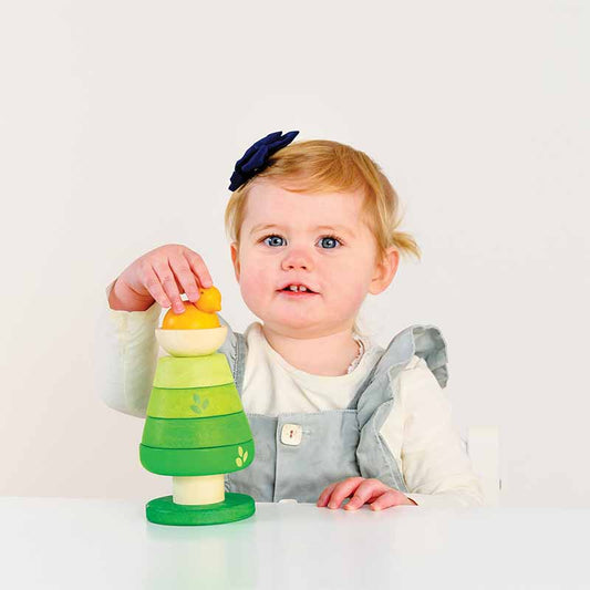 LTPL001 Wooden Tree Top Stacker girl playing