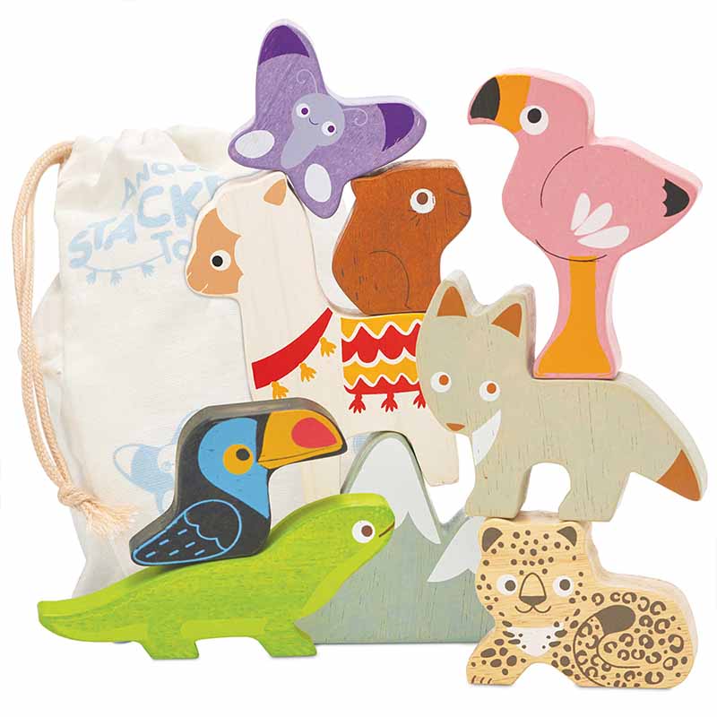 Wooden Andes Stacking Animals & Bag