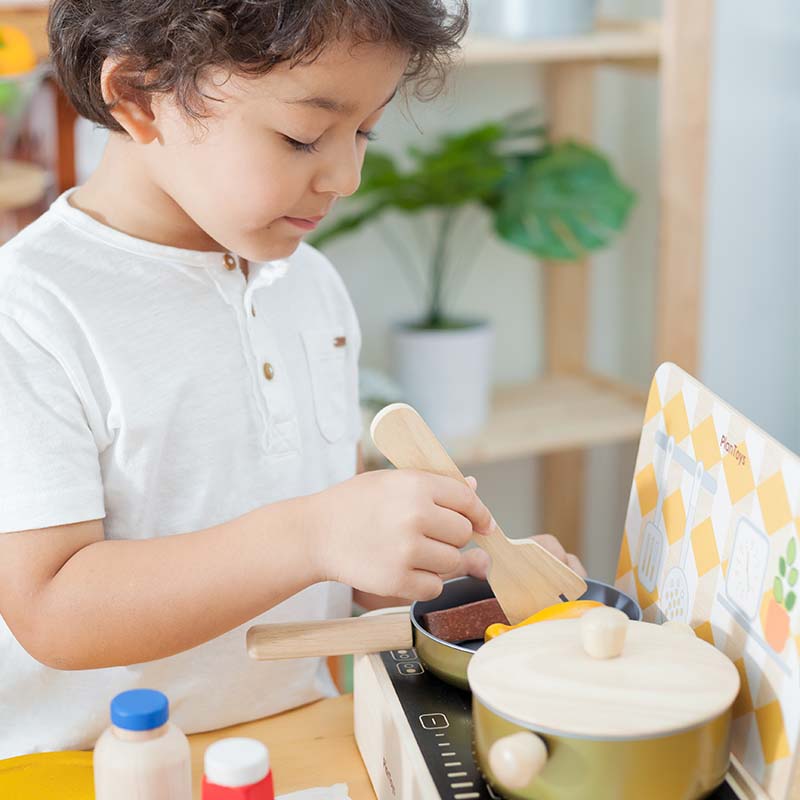 Wooden Toy Cooking Utensils Set Boy
