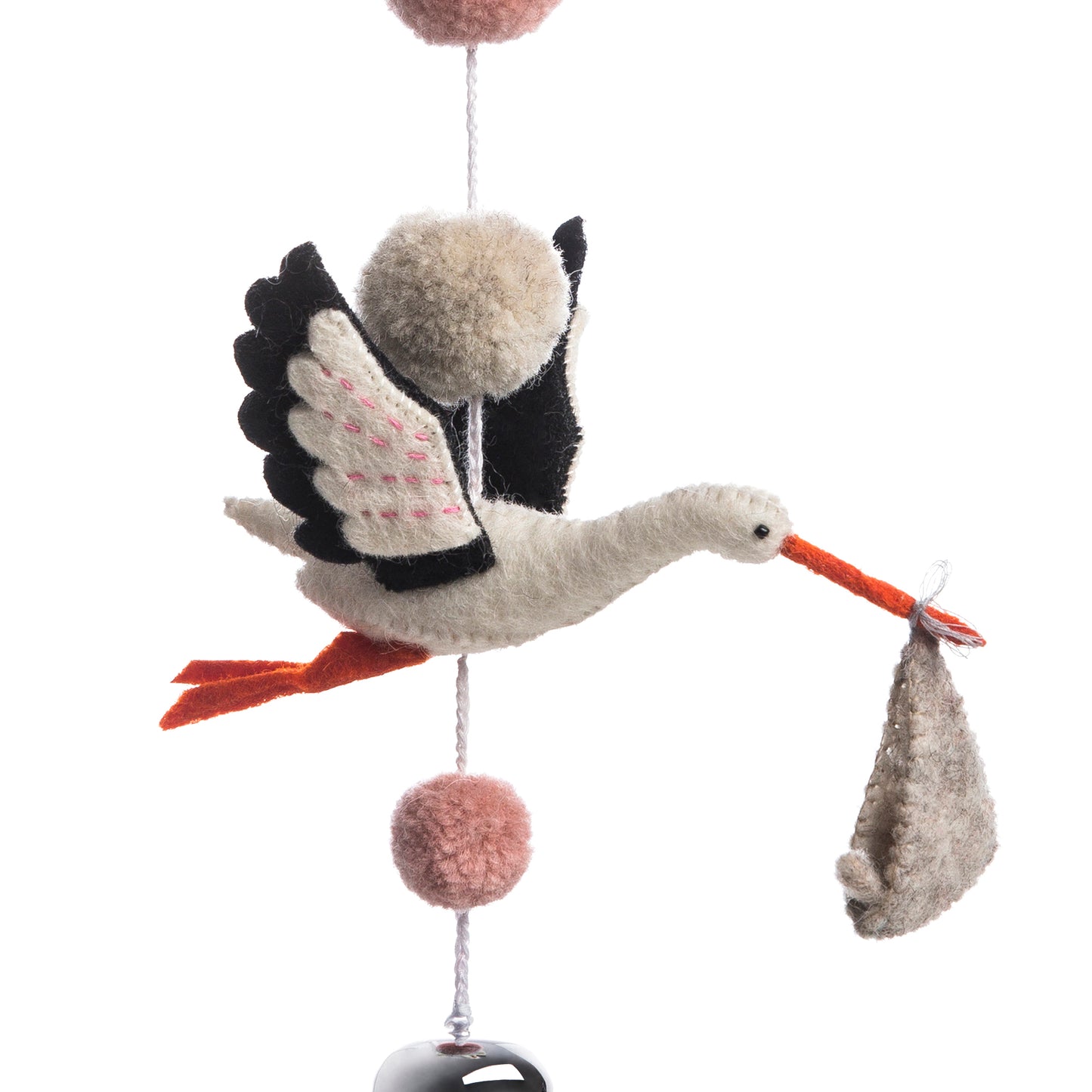 Stork Pom Pom Nursery Garland Organic Felt closeup