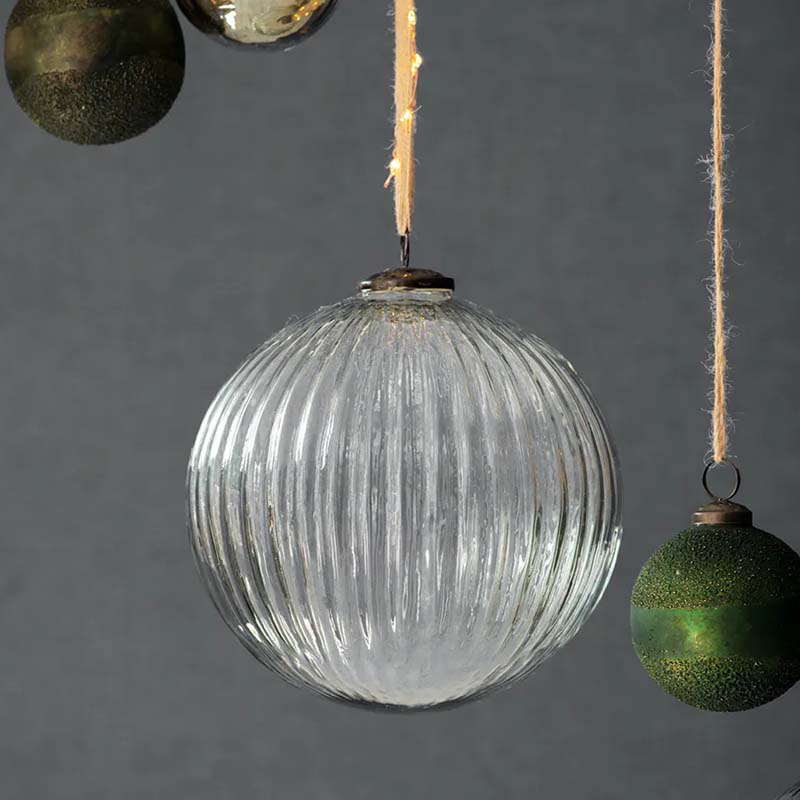 Large Recycled Glass Christmas Bauble Clear cluster