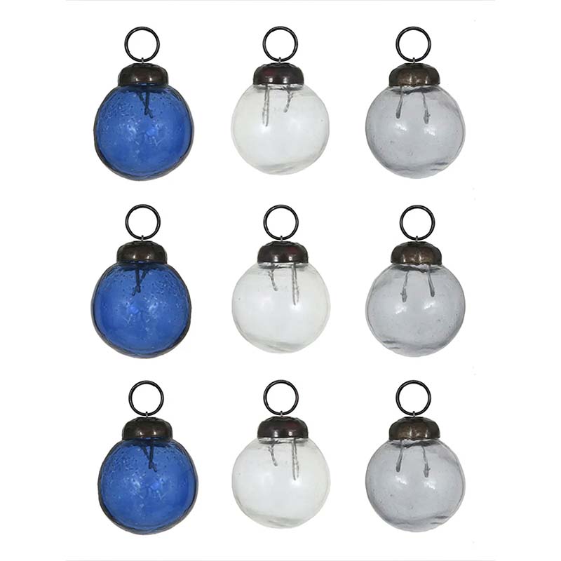 Set of 9 Recycled Glass Mini Christmas Baubles Ink Mix