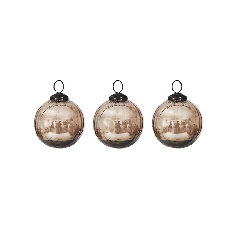 Set of 3 Recycled Glass Christmas Baubles Smoke white background