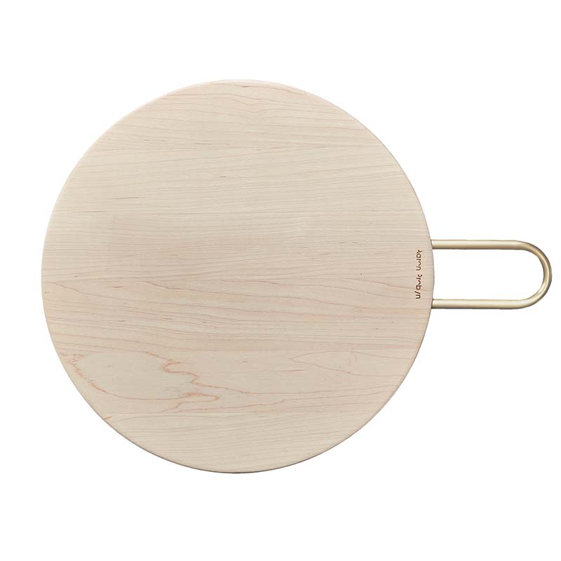 Round Wooden Board with Brass Handle white 