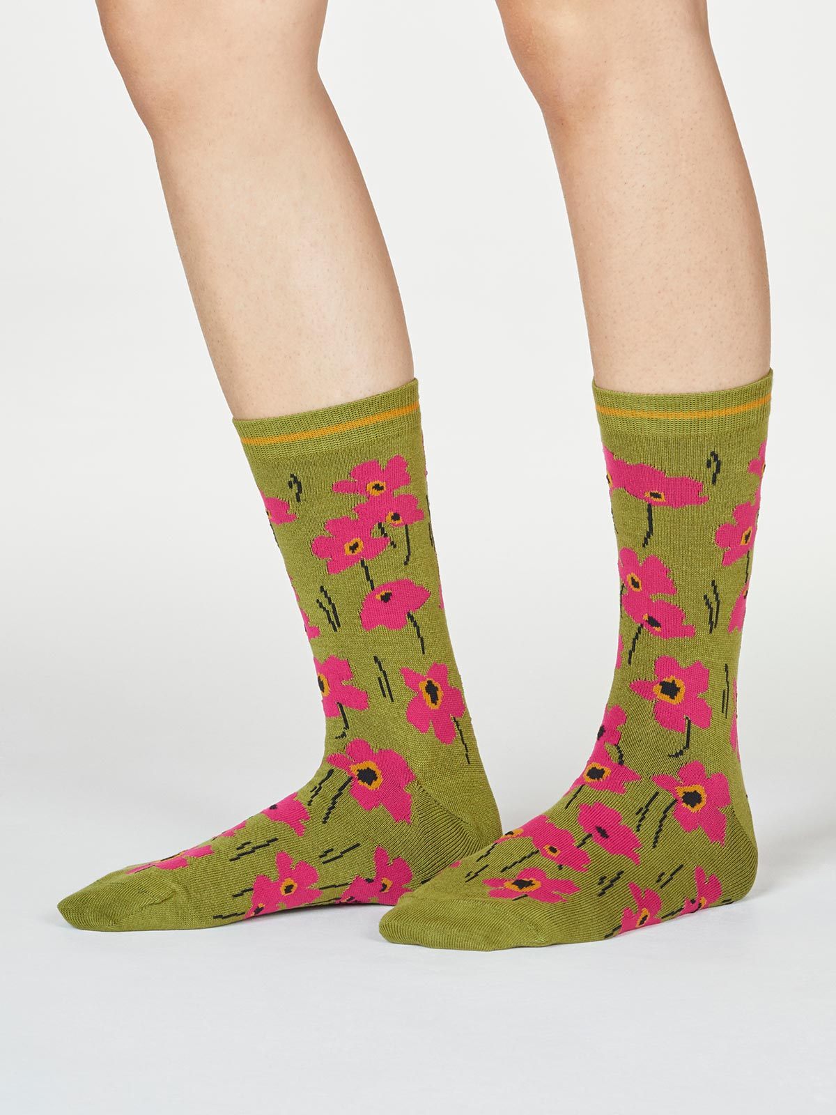 Olive Green Floral Socks Organic Cotton & Bamboo Pair