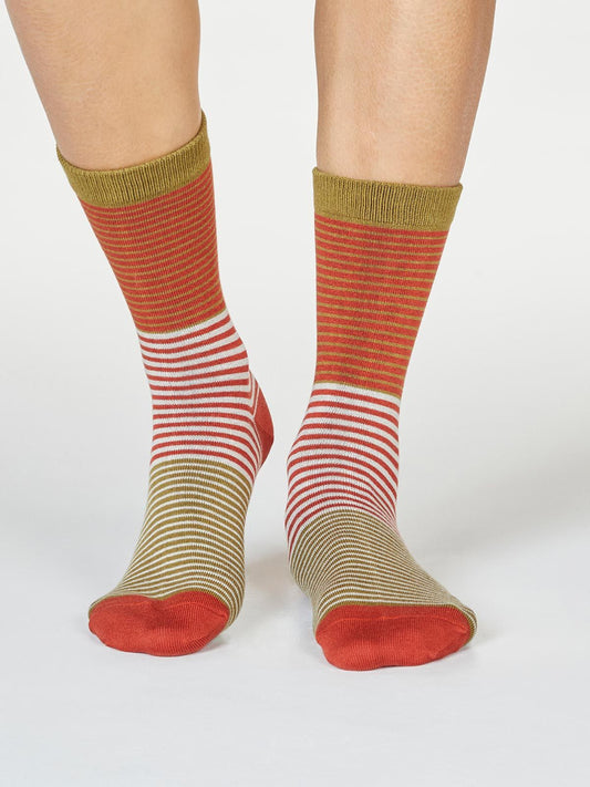 Bamboo & Organic Cotton Socks Stripes Herb Green Ladies 4-7