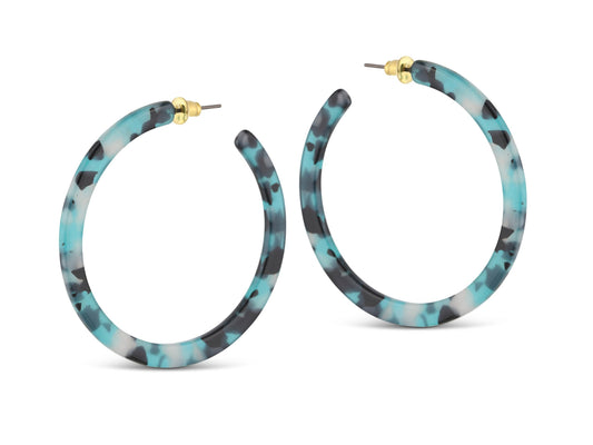 Recycled Resin Hoop Earrings Blue Black