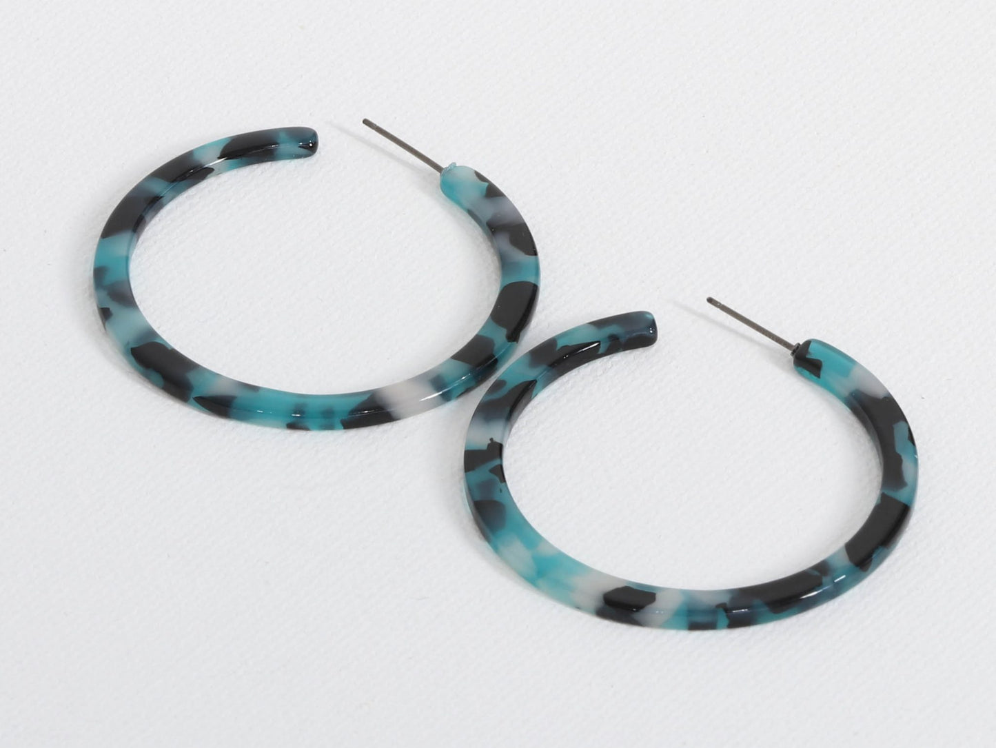 Recycled Resin Hoop Earrings Blue Black on White