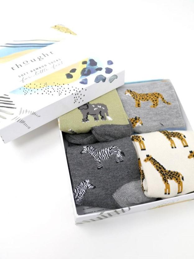 4 Pairs of Bamboo & Organic Cotton Zoo Animal Children's Socks in Gift Box