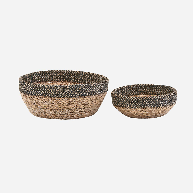 Set of 2 Jute Bread Baskets Natural & Black
