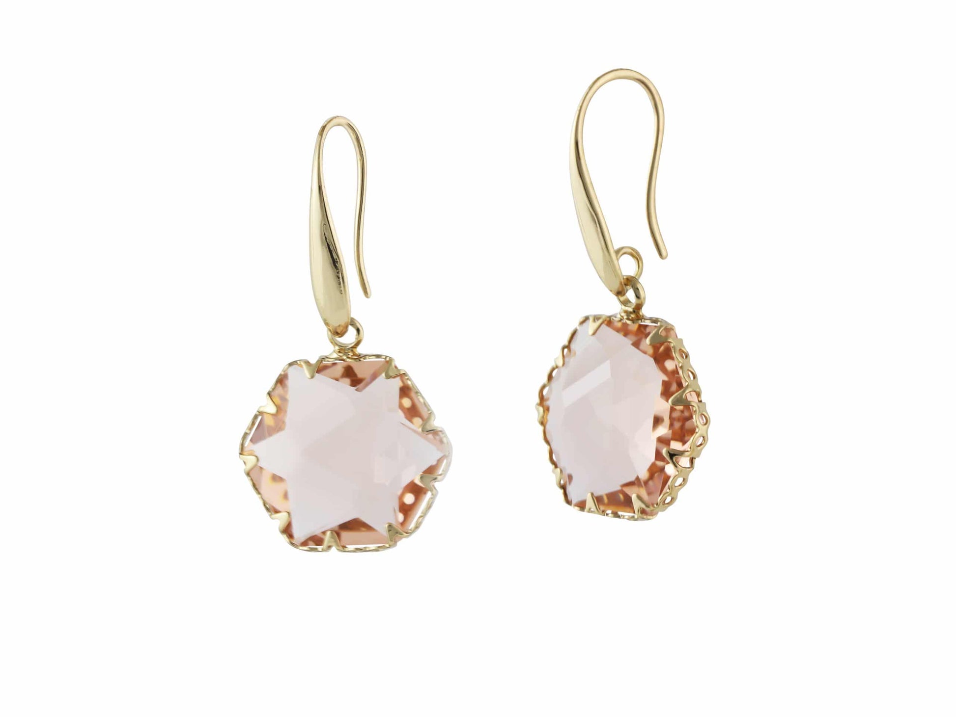 Pink Hexagon Luxe Earrings Gold Plated