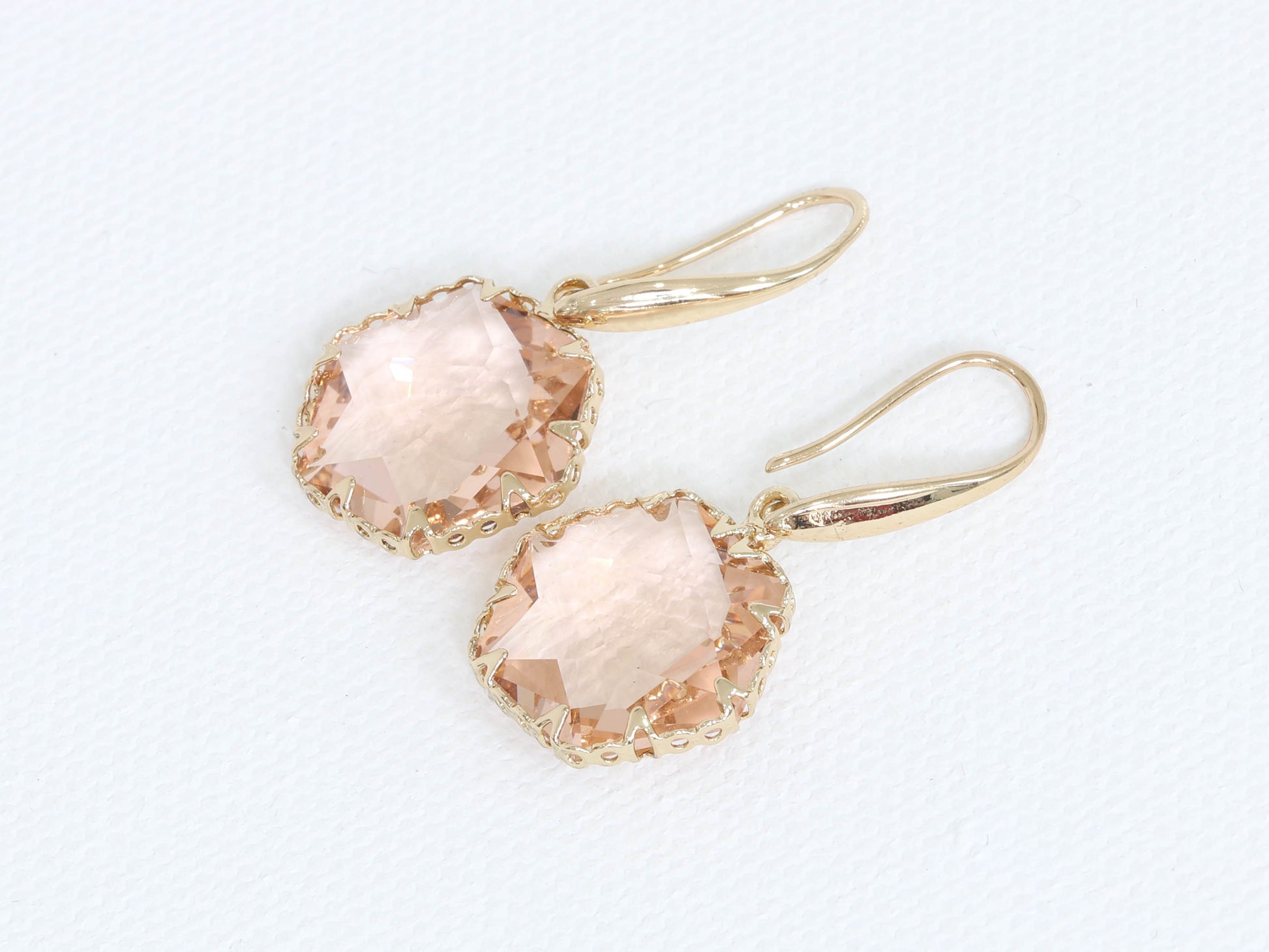 Pink Hexagon Luxe Earrings Gold Plated on white