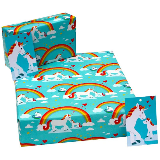 Recycled Wrapping Paper with Gift Tag - Unicorns