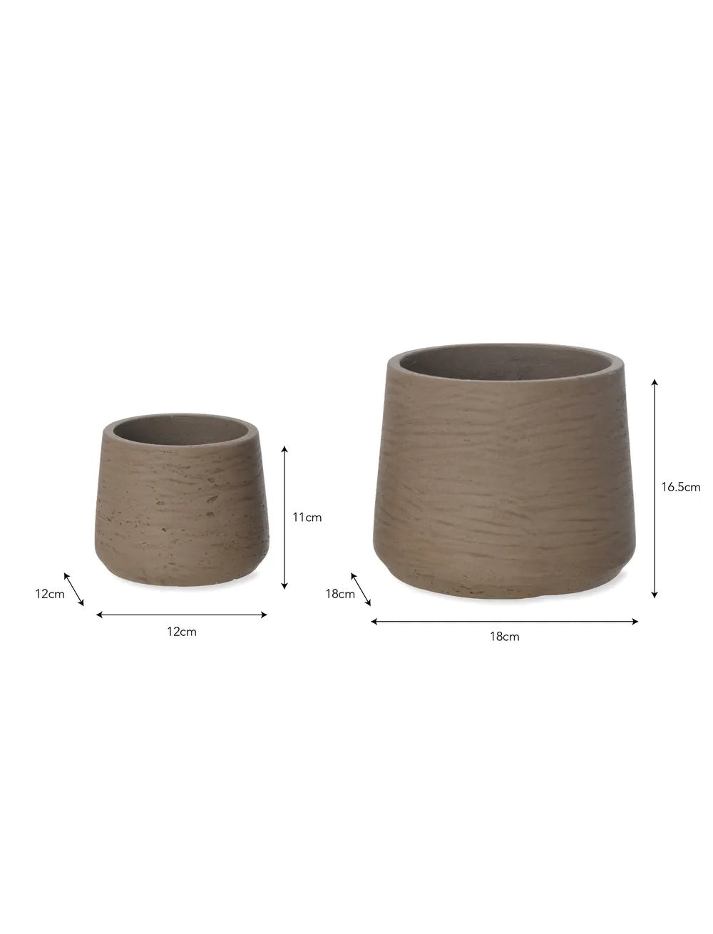 Warm Stone Tapered Cement Plant Pots - Set of 2 measurements